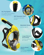 Full Face Snorkel Mask- Snorkeling Gear for Adults with Safe Dry Top Breathing System, Latest Foldable Panoramic View Snorkeling Mask for Men and Women, Anti Fog Anti Leak