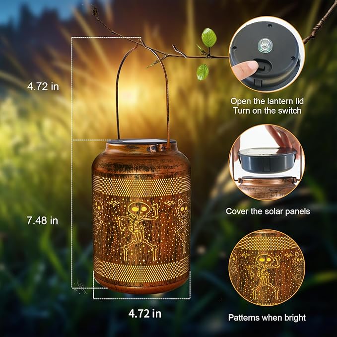Halloween Lantern Solar Outdoor, Birthday Gifts for Women, Solar Light Outdoor Waterproof LED Decorative Garden for Lawn, Landscape, Patio, Porch Hanging Lantern for Ladies, Mom, Grandma