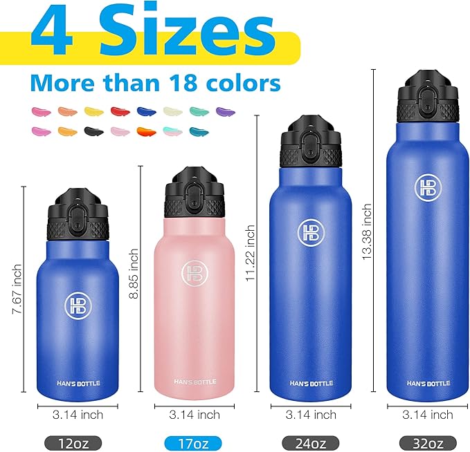 Han's Bottle Kids Water Bottle with Straw Lid - Insulated Stainless Steel Reusable Tumbler for Girls,Boys,Thermo Mug,17oz,Blush