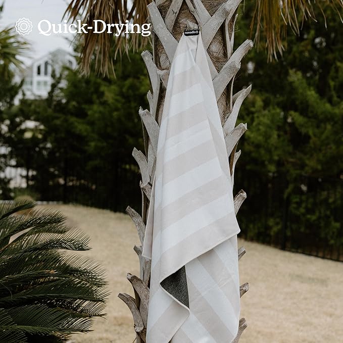 Nomadix Original Towel - Perfect for Beach, Pool, Travel, Camping, Yoga - Made with Recycled Materials - Super Absorbent - Sand Resistant - Cabana Stripe Beige - 72.5x30