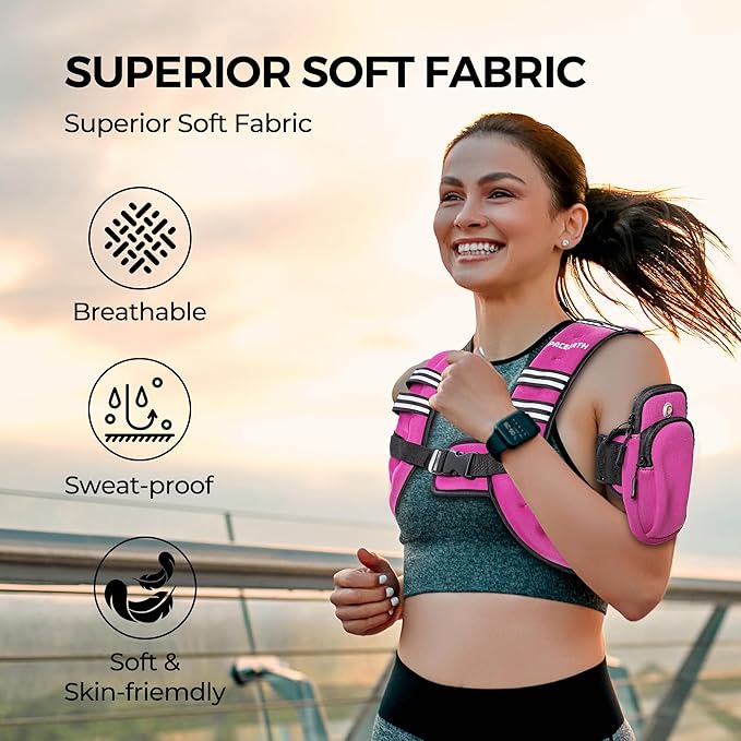 PACEARTH Weighted Vest,4lb/6lb/10lb/12lb/16lb/20lb/25lb/30lb Weight Vest with Reflective Stripe, Body Weight Vests Adjustable for Men, Women Workout, Strength Training, Running, Walking, Jogging