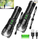 2Pack Rechargeable Flashlights, 100000 High Lumens Super Bright Led Tactical Flashlight with 5 Modes, High Power Waterproof Dual Button/Dual interfaceFlashlight for Emergency, Outdoor, Camping