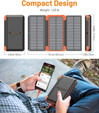 Power Bank Solar Charger 46800mAh Built in 4 Cables 3 Foldable Solar Panels, PD20W Fast Charging Portable Charger, LED Display Powerbank USB C in/Output, External Battery Pack with SOS Camping Light