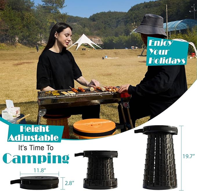 19.7” Heavy Duty Collapsible Stool with Cushion - Portable, Foldable Camping Stool for Adults, Max Capacity 1000lbs