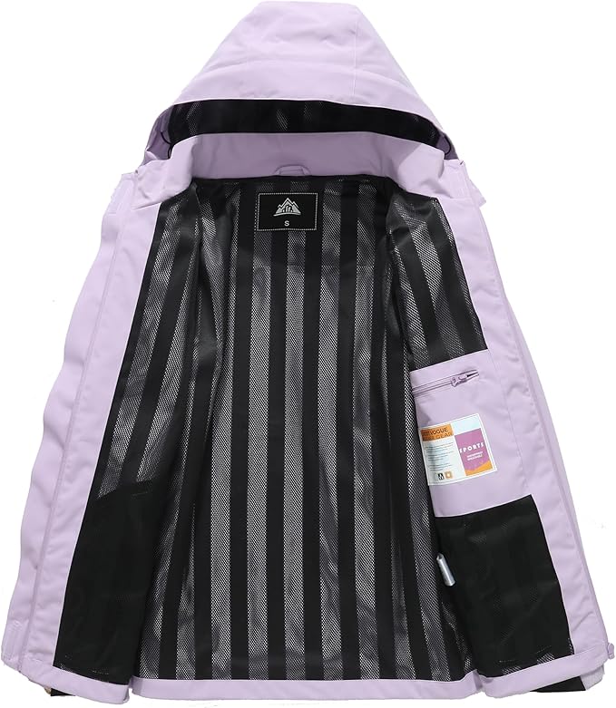 MOERDENG Women's Waterproof Rain Jacket Lightweight Raincoat Hooded Hiking Jacket Softshell Windbreaker