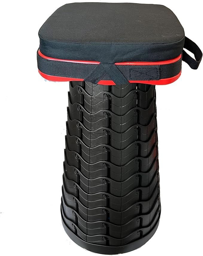 Portable Collapsible Stool Set - Heavy Duty Square Collapsible Stool + Thick Seat Cushion - 550lbs Load Capacity for Camping Travel Picnic Gardening (Red/Black)