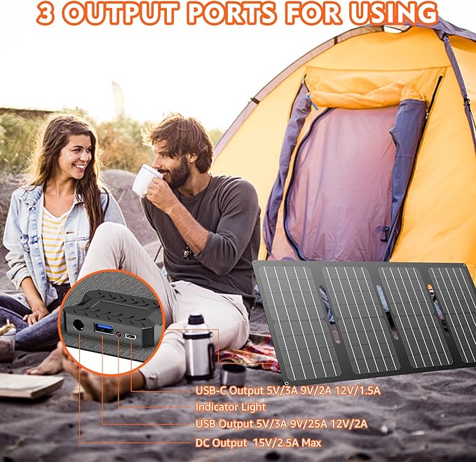 Apowking 146Wh Portable Power Bank with AC Outlet & 40W Foldable Solar Panel, Portable Laptop Charger 110V/100W with USB & DC Output for Camping, Home Emergency, Traveling, RV Trip