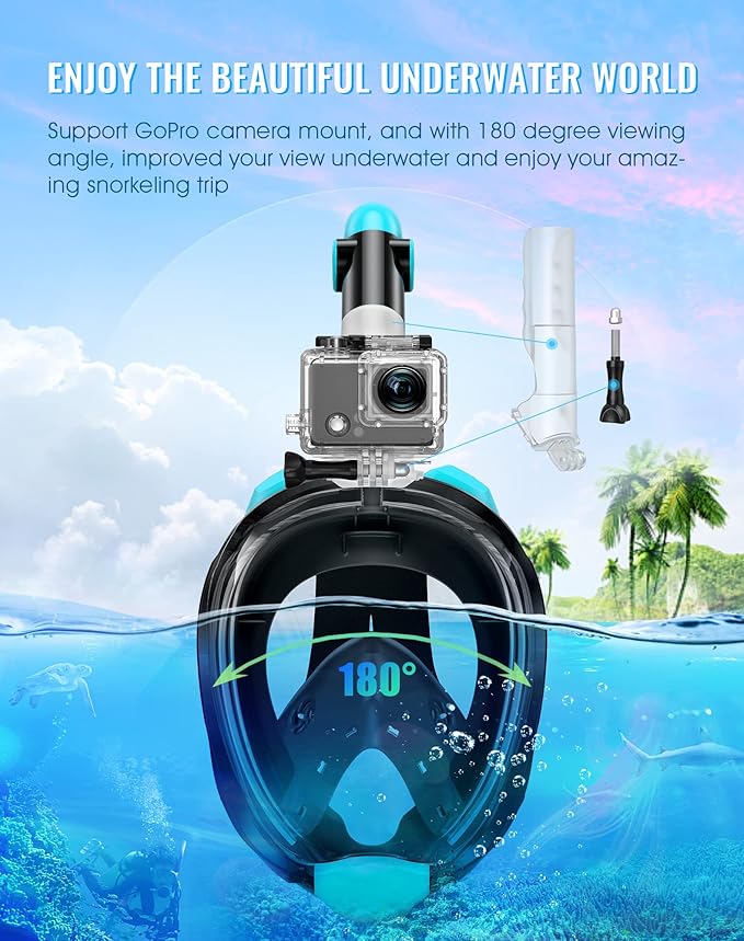 Greatever G2 Snorkeling Gear for Adults 2PCS, Full Face Snorkel Mask with Dry Top Snorkel,Anti-Leak & Anti-Fog Snorkel Mask Adult,Foldable Snorkeling Mask with Camera Mount mesh Bag