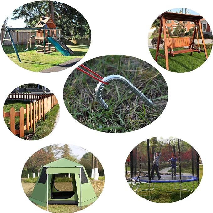 Rebar Stakes 12 Inch, 55 Pack Galvanized Metal Tent Stakes Heavy Duty Ground Stakes, J Hook Steel Fence Stakes for Ground, Outdoor Decoration, Wire Fencing, Gardening