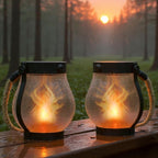 Schoolhouse Solar Lanterns Outdoor Waterproof - Realistic Flickering Flame, 3 Lighting Modes with Rope Handle Design, Waterproof & Solar-Powered for Patio, Garden, Porch, Tabletop Indoor Decor 2 Pack