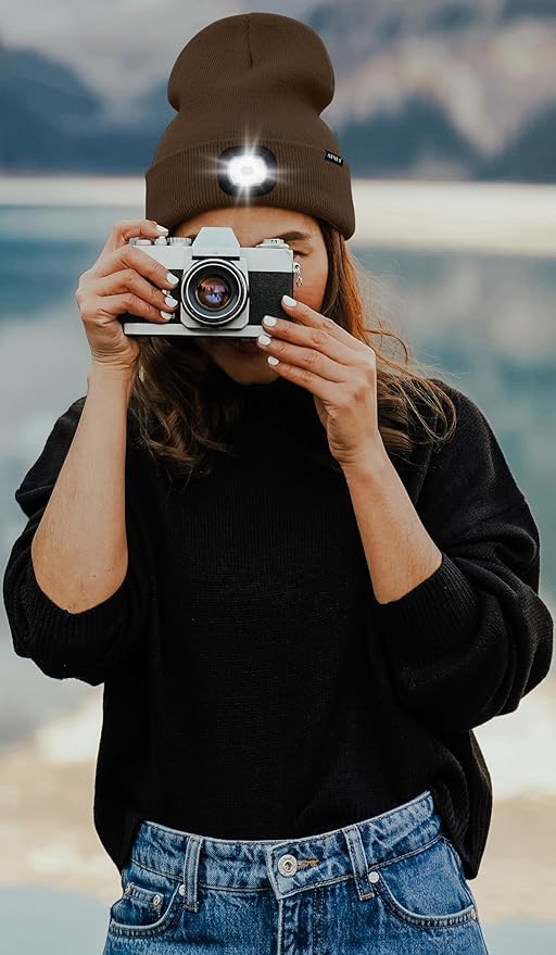 ATNKE LED Lighted Beanie Hat,USB Rechargeable 4 LED Running Headlamp Bright Cap with The Light Gifts for Men and Women