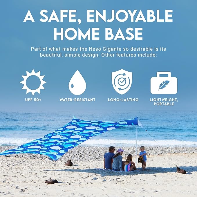 Neso Gigante - Portable Beach Tent - Ideal to Enjoy with Family and Friends - UPF 50+, Water-Resistant, and Lightweight - Save The Whales, 11' x 11'