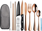 Travel Utensils with Case,Reusable Utensils,Portable Travel Camping Cutlery Set,Stainless Steel Flatware Set,Lunch Boxes Workplace Camping School Picnic (Rose Gold)