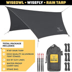 Wise Owl Outfitters Hammock Rain Fly – Waterproof Camping Tarp Cover with Tent Stakes & Carry Bag, Ultralight Shelter for Backpacking & Outdoor Shade