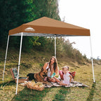 EAGLE PEAK 10x10 Slant Leg Pop-up Canopy Tent Easy One Person Setup Instant Outdoor Beach Canopy Folding Portable Sports Shelter 10x10 Base 8x8 Top (Khaki)