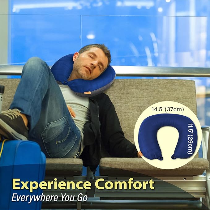 TREKOLOGY Travel Neck Pillow for Plane - Premium Airplane Neck Pillow for Sleeping - Ultimate Neck Support for Long Flights - Best Rated Travel Pillow, Comfortable Neck Rest for Airplane & Travel