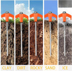 12 Pack 8" Screw in Tent Stakes Heavy Duty- Ground Anchors Screw- Tent Pegs Camping Stakes- Hex Pegs Drillable Tent Stakes and Hexagon Head Drive and Storage Box (Orange)