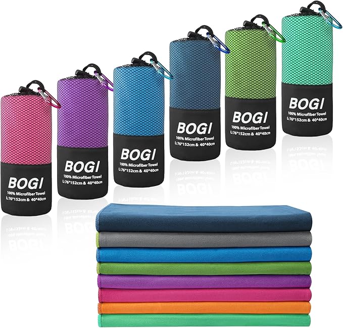 BOGI Microfiber Quick Dry Travel Sports Towel, Blue, 60"x30"+16"x16"