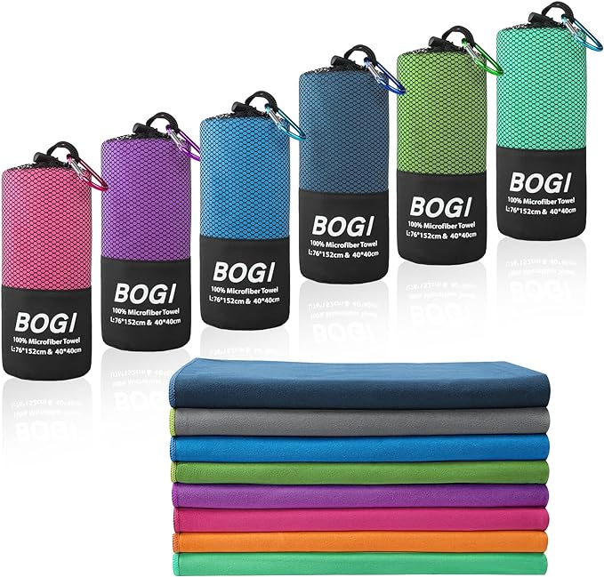 BOGI Microfiber Travel Sports Towel-Quick Dry Towel, Soft Lightweight Microfiber Camping Towel Absorbent Compact Travel Towel for Camping Gym Yoga Swimming Backpacking (XL:72''x32''+16''x16''-Nblue)