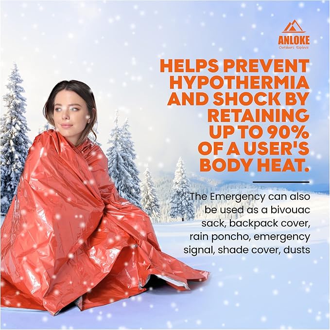 Emergency Blankets Mylar Thermal Blanket (4 Pack) of Gigantic Space Blanket 82 * 52 in. Survival Blankets Heavy Duty Camping Gear,First Aid, Silver+Orange