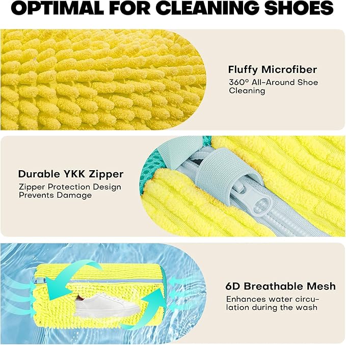 Shoe Washing Machine Bag, Reusable Laundry Shoe Bag for Washer and Dryer, Sneaker & Tennis shoe laundry bag, Ykk Zipper Multi-Functional Shoe Cleaning Bag (1PCS + 1PCS Yellow)