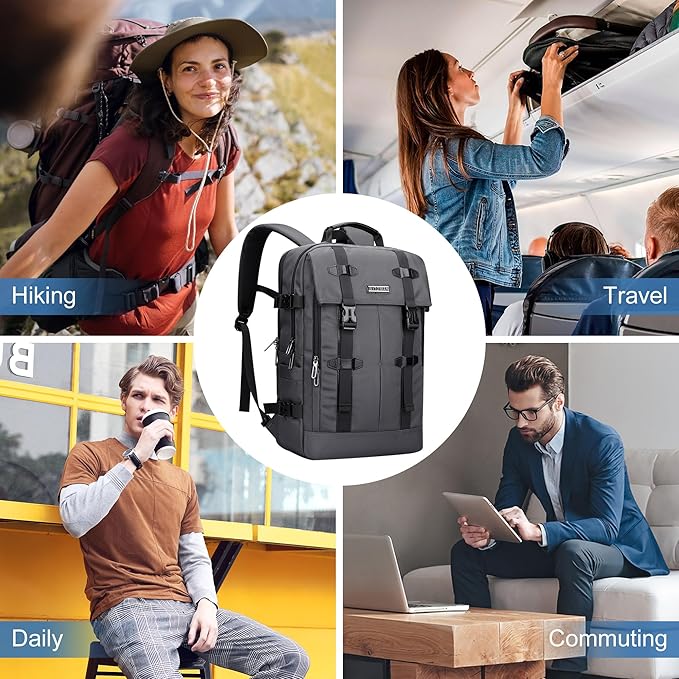 WITZMAN Travel Laptop Backpack for Men Fit 16 inch Computer Carry-on Airline Approved with USB Charging Port(B716 Silvery Grey)