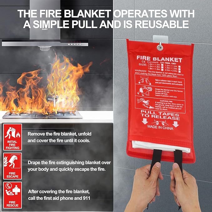 Home Emergency Fire Blankets 47“ x 47” Fiberglass Fire Blankets Essential Emergency Fire Blankets for Home and Kitchen 2 Packs