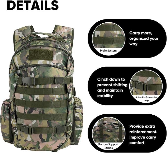 35L Tactical Backpack for Men, MOLLE Military Bug Out Bag, Waterproof Rucksack for Hiking with Hydration Port CP