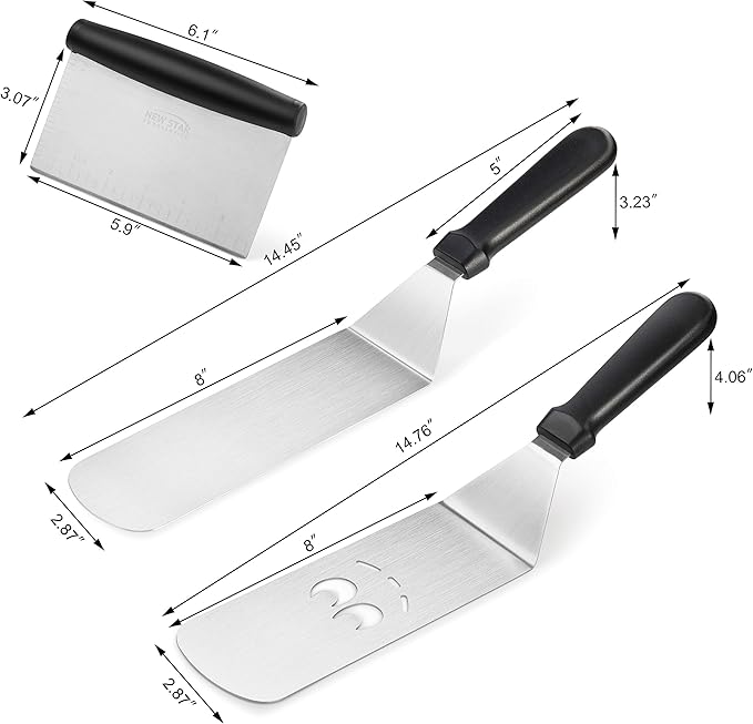 New Star Foodservice 1029161 Commercial-Grade 3-Piece Stainless Steel BBQ Spatula Set
