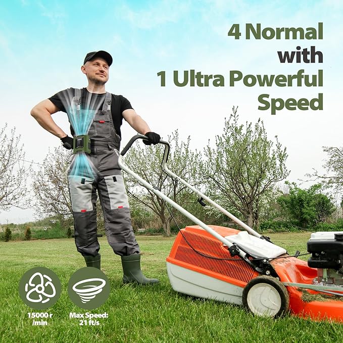 Portable Waist Fan - 14500mAh Rechargeable Battery, 67Hrs Cooling Belt Fan, 5 Powerful Speed & 360° Rotatable, Hands Free Clip On Waist With LED Light for Work Gift Camping Travel Outdoor