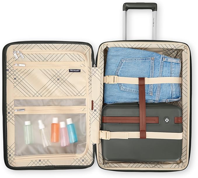 Virtuosa Hardside 21 Inch Carry On Luggage - Airline Approved with 360° Spinner Wheels, RightHeight™ Adjustable Handle - Zippered WetPak™ - TSA Lock - Expandable Light Polycarbonate Shell - Pine Green