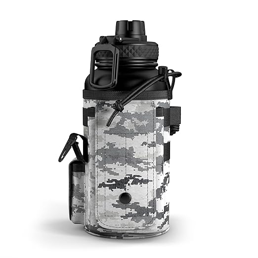 Combat Canteen - 32oz Insulated Water Bottle with Paracord Handle, Stainless Steel Water Jug with Rugged Pockets for Keys, Wallet & Phone - White Digital - Old Southern Brass