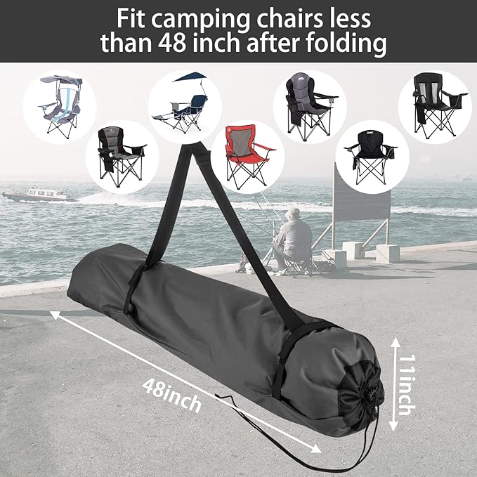 Xxerciz Folding Chair Replacement Bag with Adjustable Shoulder Strap for Coleman, Coastrail, Kijaro, GCI Camping Chair, Gray