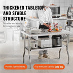 VEVOR Commercial Worktable Workstation 48 x 24 Inch Folding Commercial Prep Table, Heavy-duty Stainless Steel Folding Table with 772 lbs Load, Kitchen Work Table, Silver Stainless Steel Kitchen Island