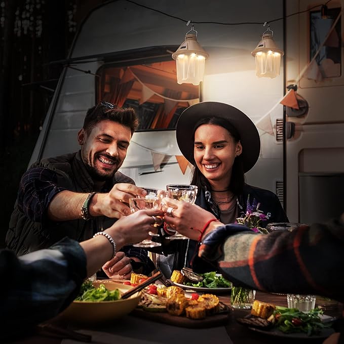 EverBrite 450LM Camping Lantern, USB C Rechargeable Camping Lantern with Magnetic Top&Hanging Hook, 5 Lighting Modes, for Christmas Decorations, Camping, Barbecue, Hiking and Reading, Pack of 2