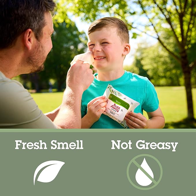 Quantum Health Buzz Away Extreme DEET Free Insect Repellent Wipes - Travel-Friendly Citronella Oil Mosquito & Tick Outdoor Bug Repellent Towelettes, Kids & Adults - 20 Individual Wipes