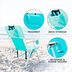 Caribbean Joe Folding Beach Chair, 4 Position Portable Backpack Foldable Camping Chair with Headrest, Cup Holder, and Wooden Armrests, 300 lb Capacity