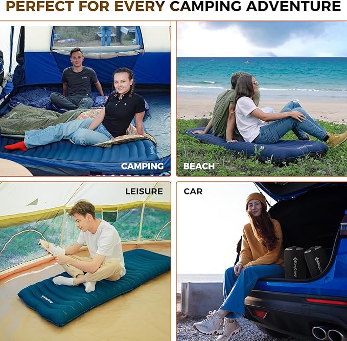 KingCamp Double Sleeping Pad for Camping, Rollover Prevention Inflatable Queen Camping Mattress 2 Person Ultralight Air Mat for Backpacking Hiking Tent Cot, PVC Free
