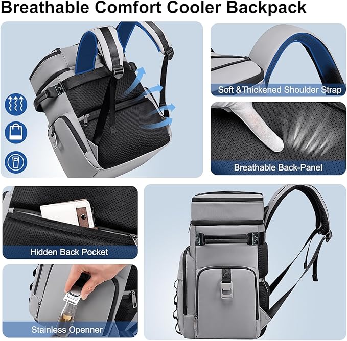 Weitars Insulated Cooler Backpack,Double Deck Waterproof Soft Cooler Bag,Backpack Coolers Leak Proof Lunch Backpack for Men Women for Travel,Camping,Picnic,Beach,Picnic,Outdoor 31L/52 Can