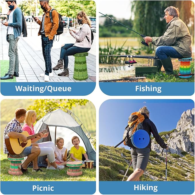 Upgraded Thickened Collapsible Stool, Portable Folding Stool Chair Lightweight But Sturdy Foldable Camping Stool, Retractable Telescopic Seat for Picnics Fishing Hiking BBQ (2, Blue)
