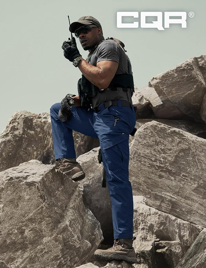 CQR Men's Flex Ripstop Tactical Pants, Water Resistant Stretch Cargo Pants, Lightweight EDC Hiking Work Pants