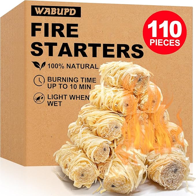 110 Pcs Fire Starter - Natural Fire Starters for Fireplace, Pellet Stove, Campfires, BBQ, Pizza Oven, Camping, Fire Pit &Chimney, Smoker, Fire Starters for Grill, Charcoal Starter