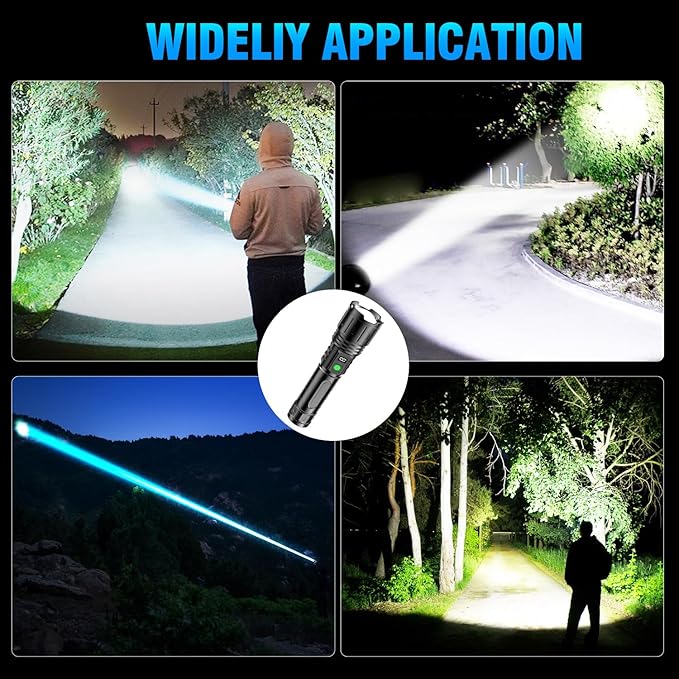 Flashlights 2000 High Lumens Rechargeable - 1500 Meters Long Beam Super Bright LED Flash Light with Power Display & IPX5 Waterproof for Camping, 20H Runtime,5 Modes,Zoomable with Belt Holsters