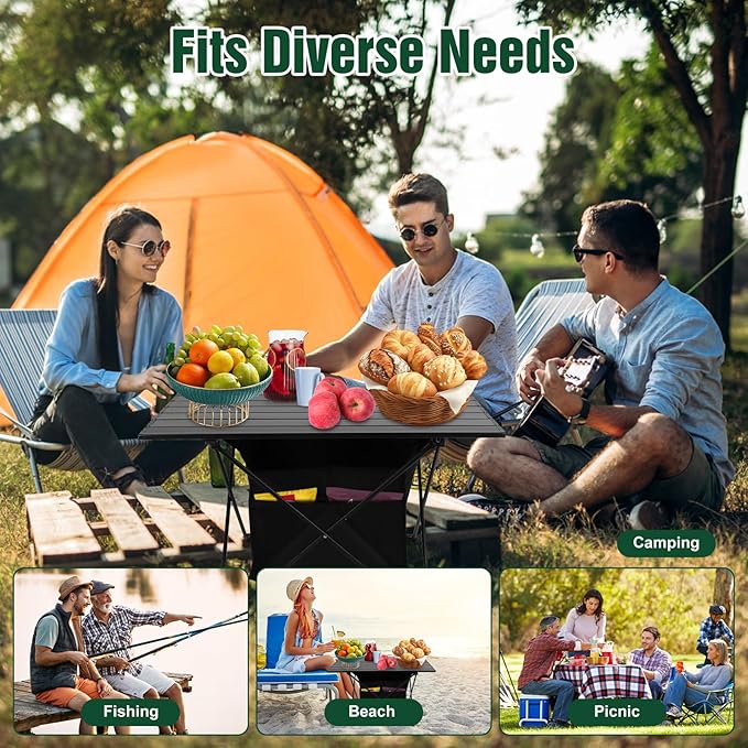 Portable Camping Table, Camping Table Foldable with Basket Storage and Carrying Bag, Ultralight Aluminum Alloy Beach Table for Camping Picnic BBQ Beach Party