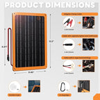 FieryRed 10W 12V Solar Battery Trickle Charger Maintainer, Solar Panel Charging Kits for Car Automotive Boat Trailer with Dual USB Fast Charging, Cigarette Lighter Plug & Alligator Clip