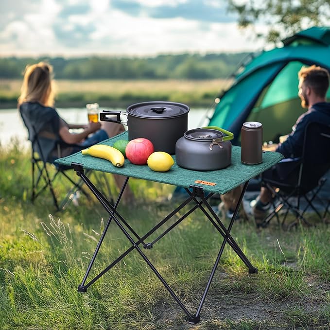 VILLEY Folding Camping Table with Carry Bag, Portable Lightweight Beach Table with Oxford Fabric and Reinforced Aluminum Panel for Outdoor, Camping, Picnic, Backyards, BBQ