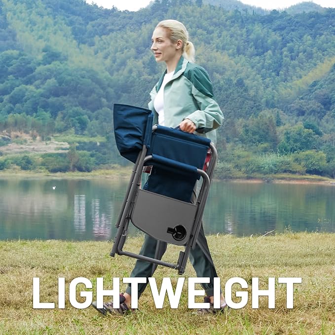 TIMBER RIDGE Aluminum Oversized Camping Chair, Lightweight Portable Directors Chair with Side Table Detachable Side Pocket for Outdoor Camping, Lawn, Picnic, Support 400lbs Blue 2 Pack