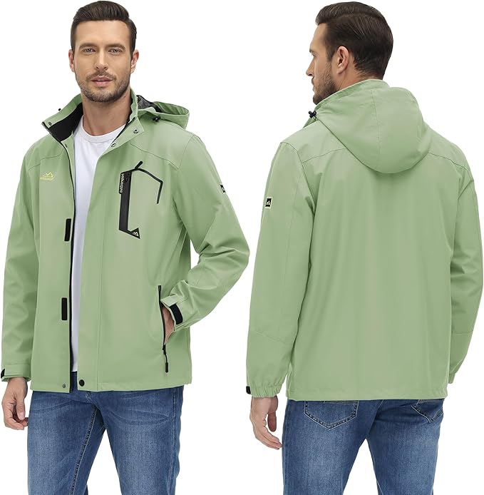 TACVASEN Men's Rain Jacket Lightweight Windbreaker with Hooded Water Resistant Outdoor Raincoat for Hiking Travel Camping