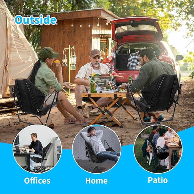 FAHKNS Hammock Camping Chair, 360° Swivel Chair with Adjustable Backrest, Foldable and Lightweight Chair Used for Office Work, Picnic, Hiking, Portable Bag,