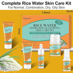 Skin Care Set,5Pcs Women Teen Glass Skincare w/Korean Rice Extract,Hydrate Glow Repair Anti-Aging Facial Routine Mini Kit Self Care Gifts for Women Mom Wife Teens Teenage Girl Airplane-Friendly Sizes